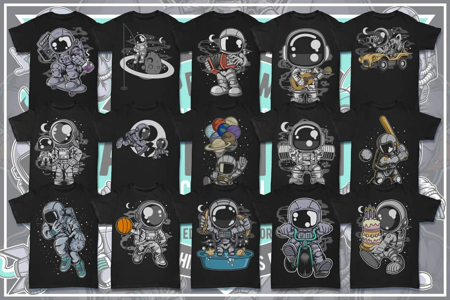 100 astronaut cartoon design bundle, interesting designs.