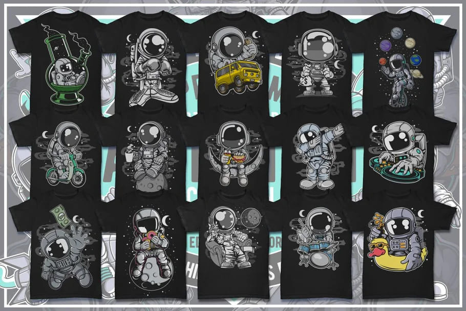 100 astronaut cartoon design bundle, amusing designs.