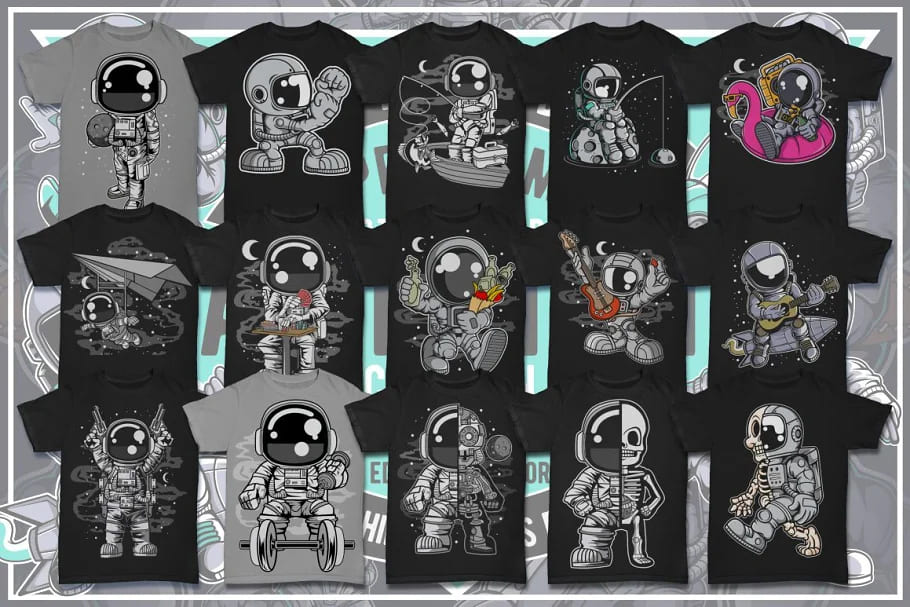 100 astronaut cartoon design bundle, attractive designs.
