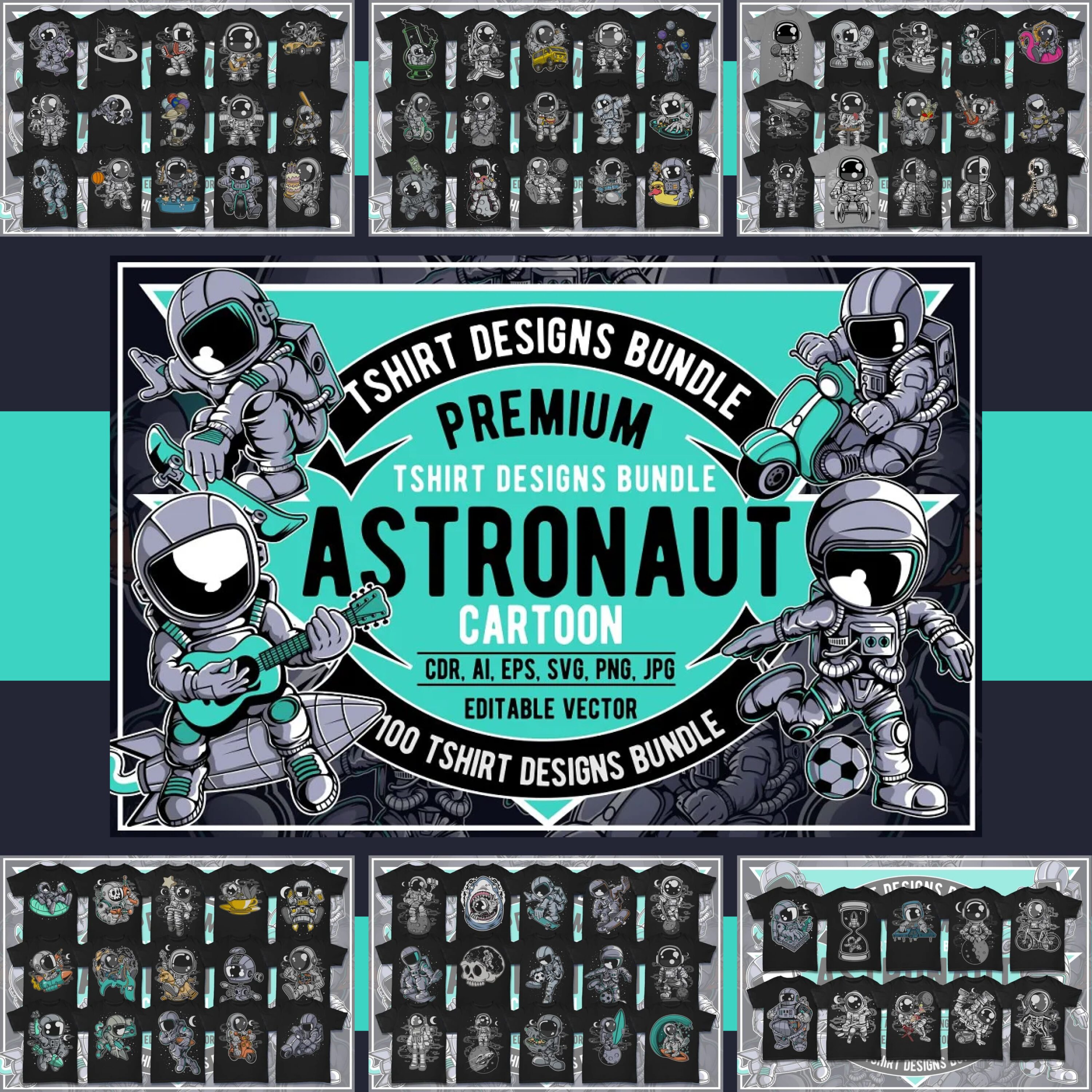 100 astronaut cartoon designs bundle.