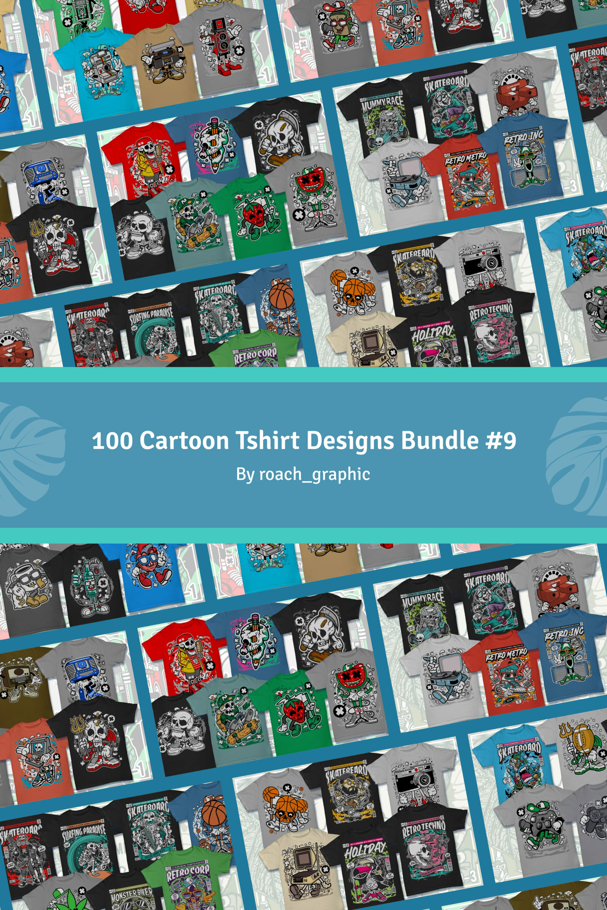 100 Cartoon Tshirt Designs Bundle #9 pinterest image.