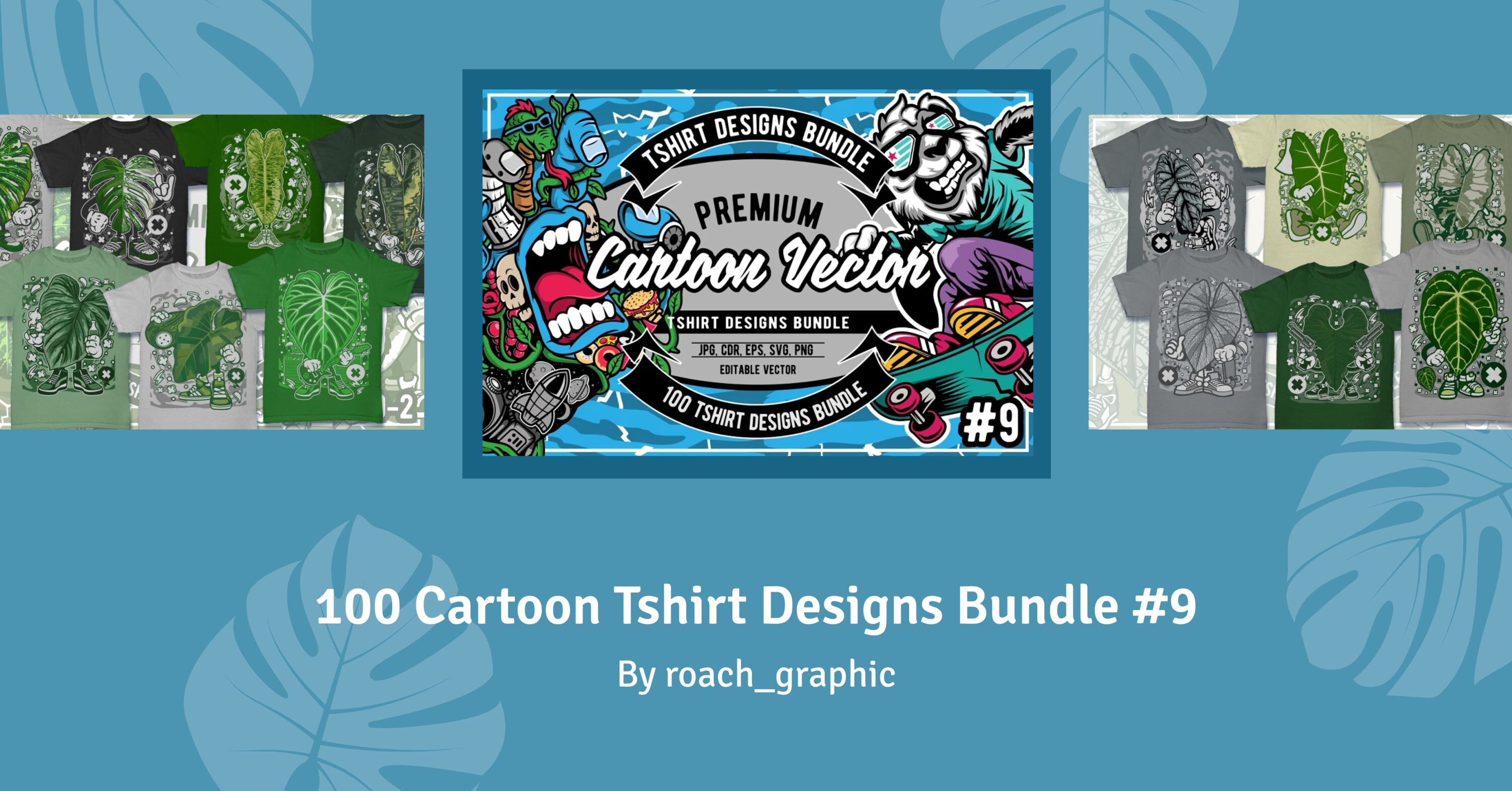 100 Cartoon Tshirt Designs Bundle #9 facebook image.