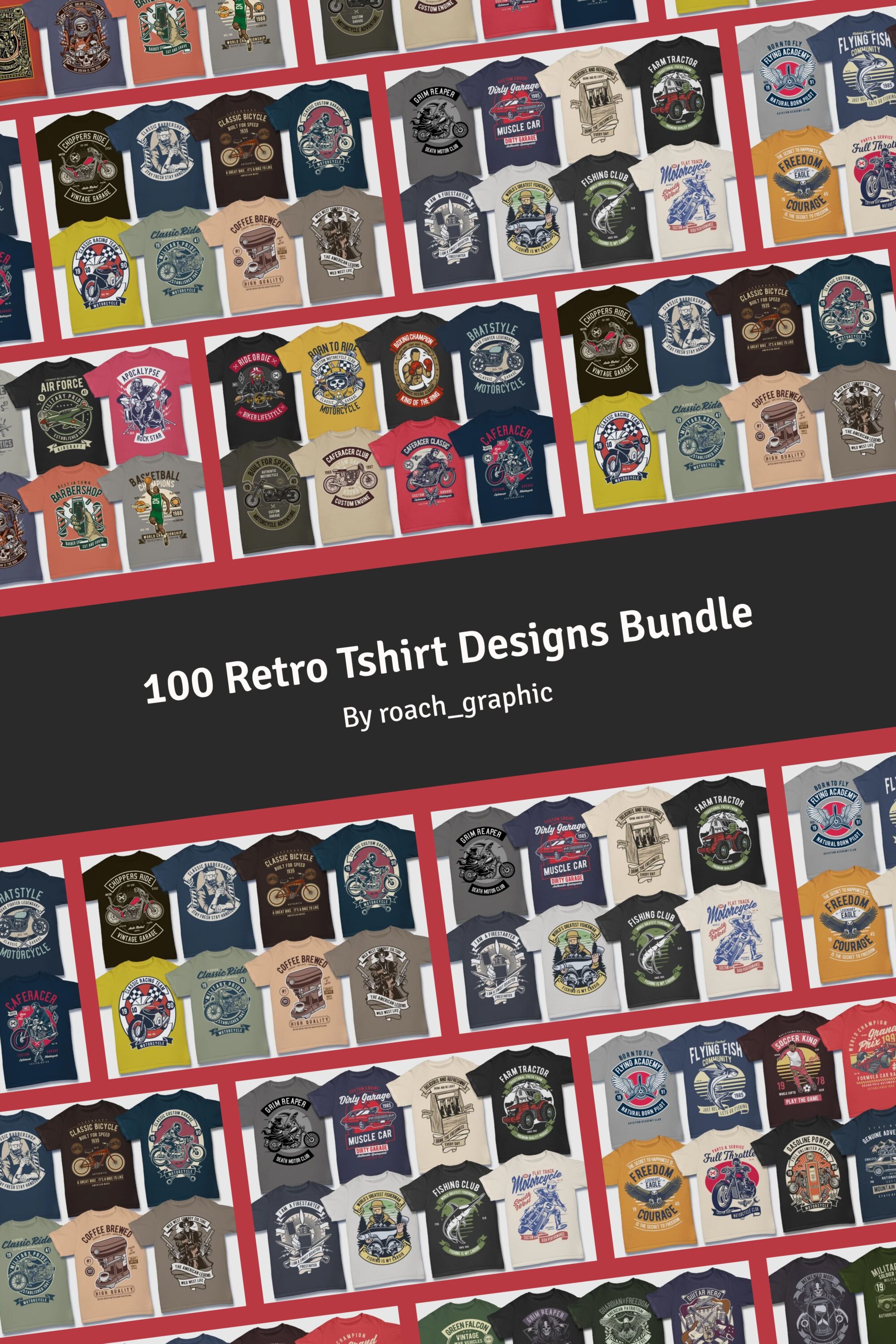 100 Retro Tshirt Designs Bundle pinterest image.