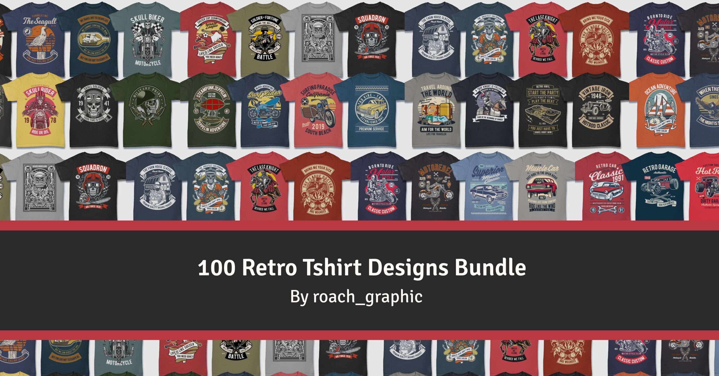 100 Retro Tshirt Designs Bundle facebook image.