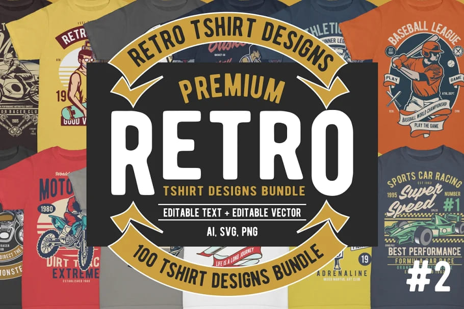 100 retro tshirt designs bundle 2 for print.