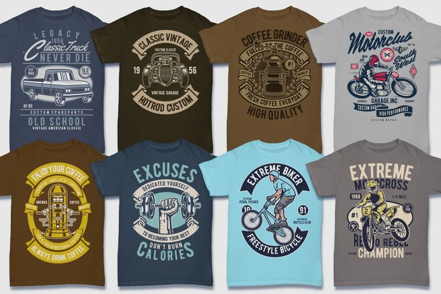 100 retro tshirt designs bundle 2, awesome designs.