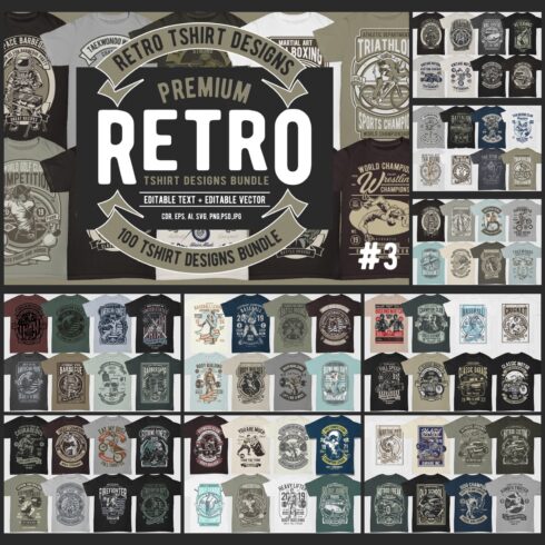 100 Retro Tshirt Designs Bundle 3 cover image.