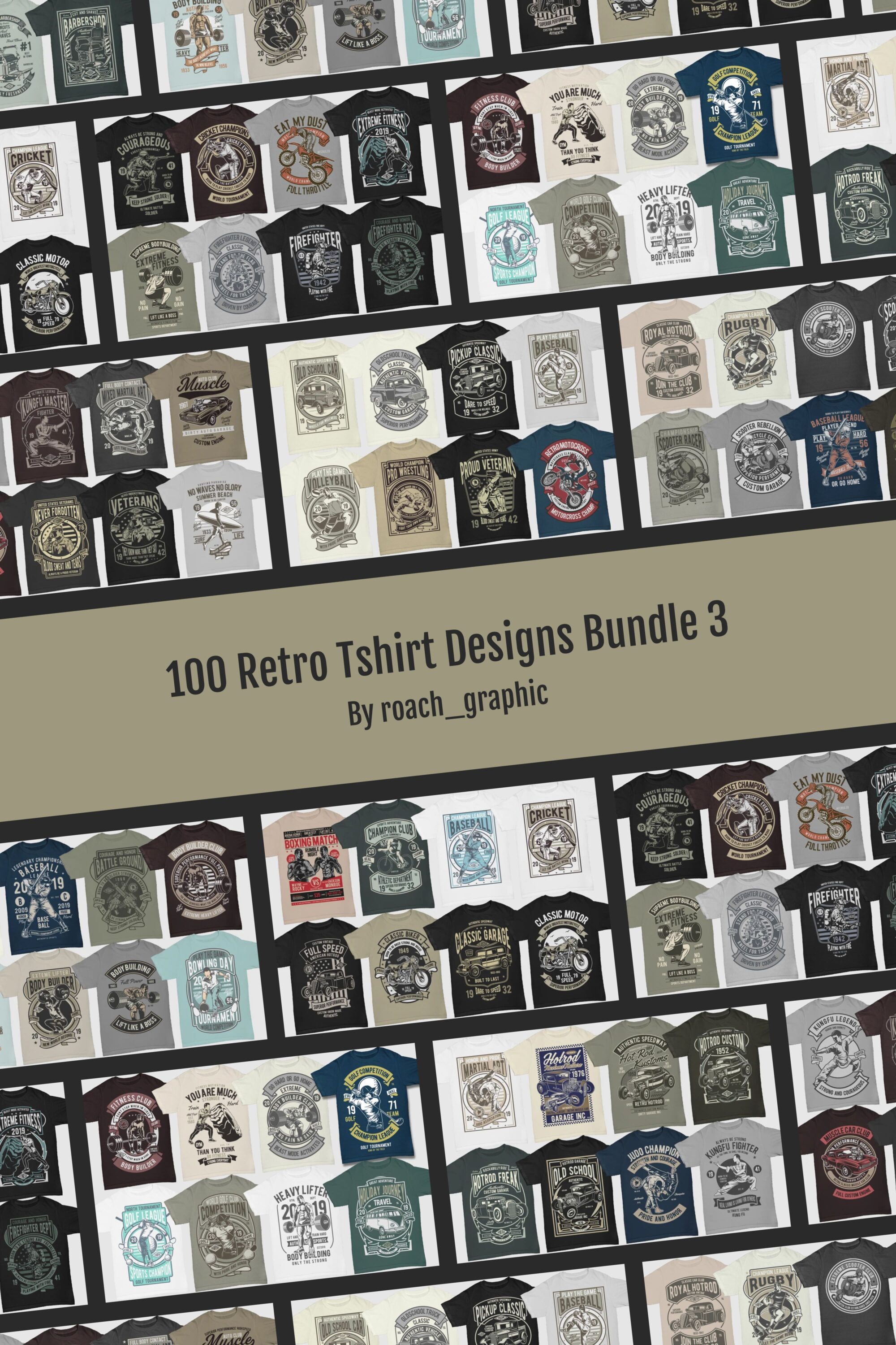 100 Retro Tshirt Designs Bundle 3 pinterest image.
