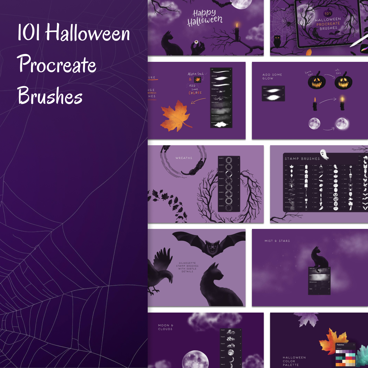 Halloween procreate brushes print preview.