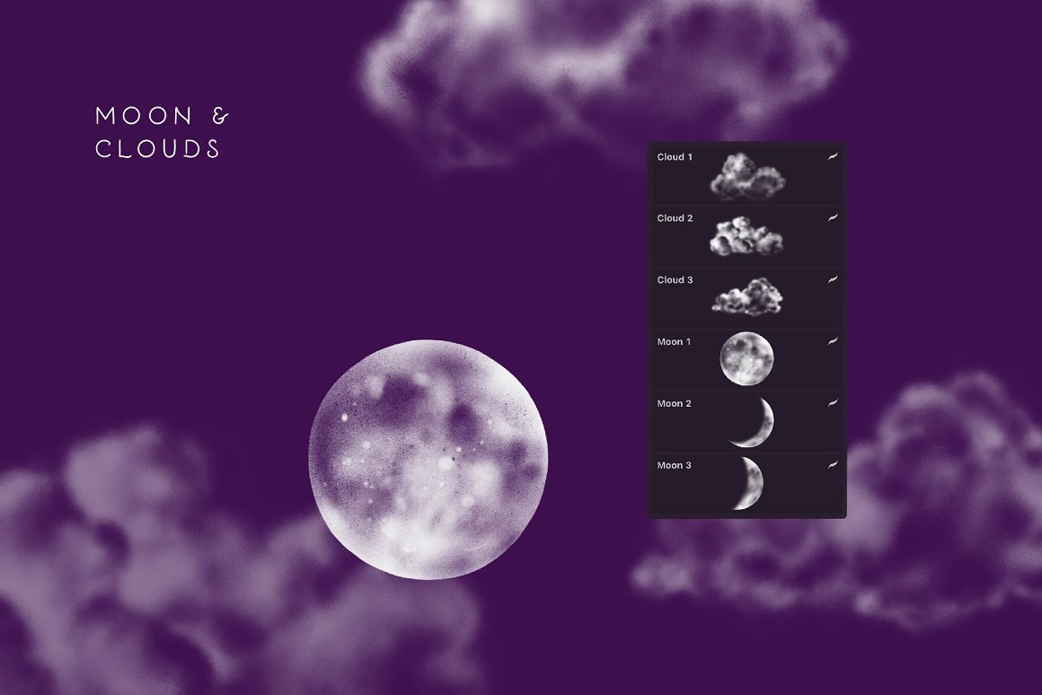 Moon and clouds with modification tools.
