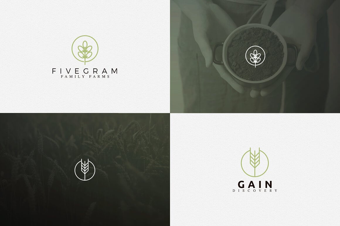 Four Fivegram and Gain logos in white and gray background squares.