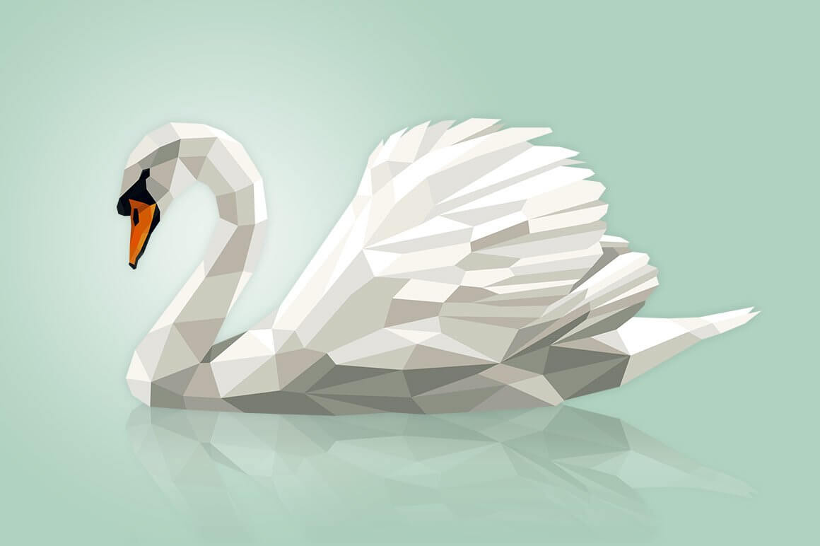 A polygonal swan floats on the water.