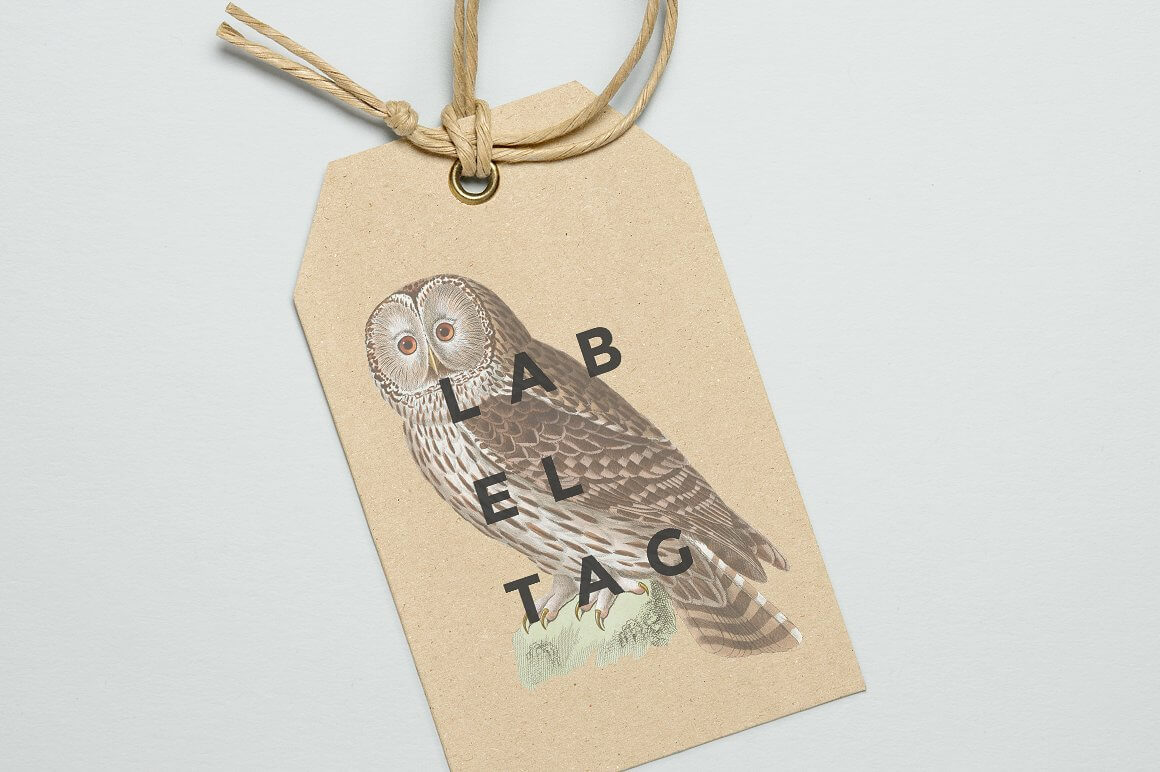 An owl on a cork tag with the name of the product.