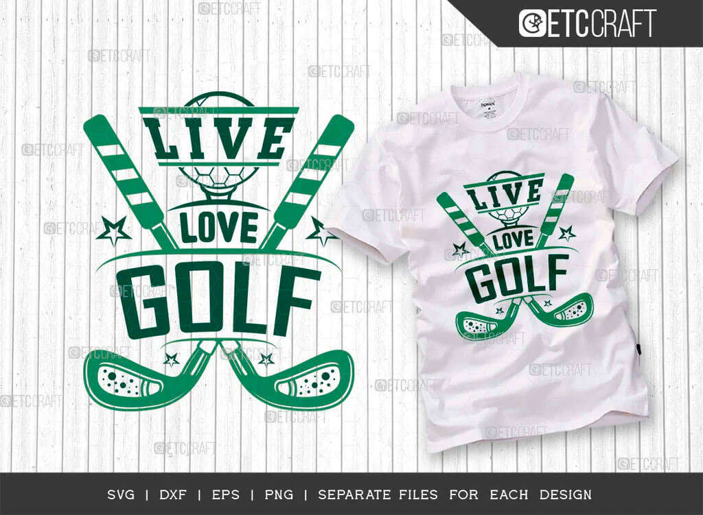 The logo on the T-shirt and on the background of white boards, the inscription "Live love Golf".