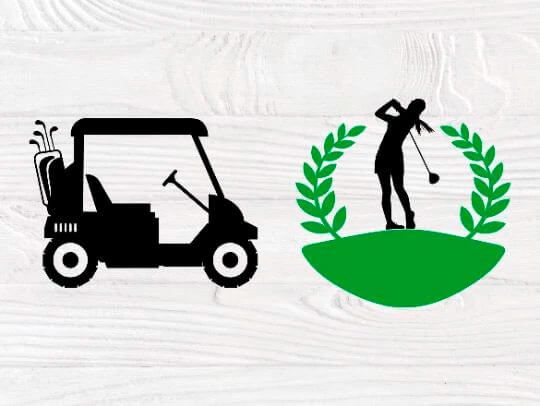 Golf cart and logo of the winner of the golf tournament.