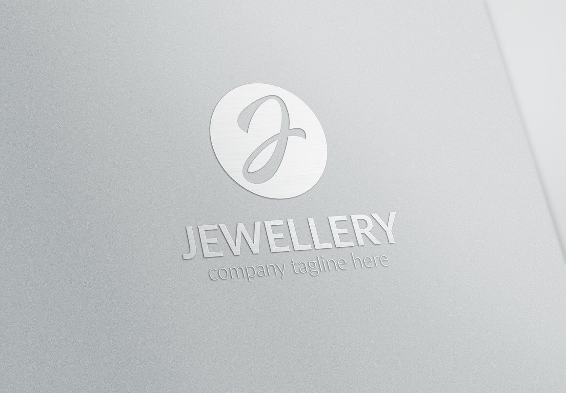 Large gray J jewelry logo and title below the logo on a light gray background.