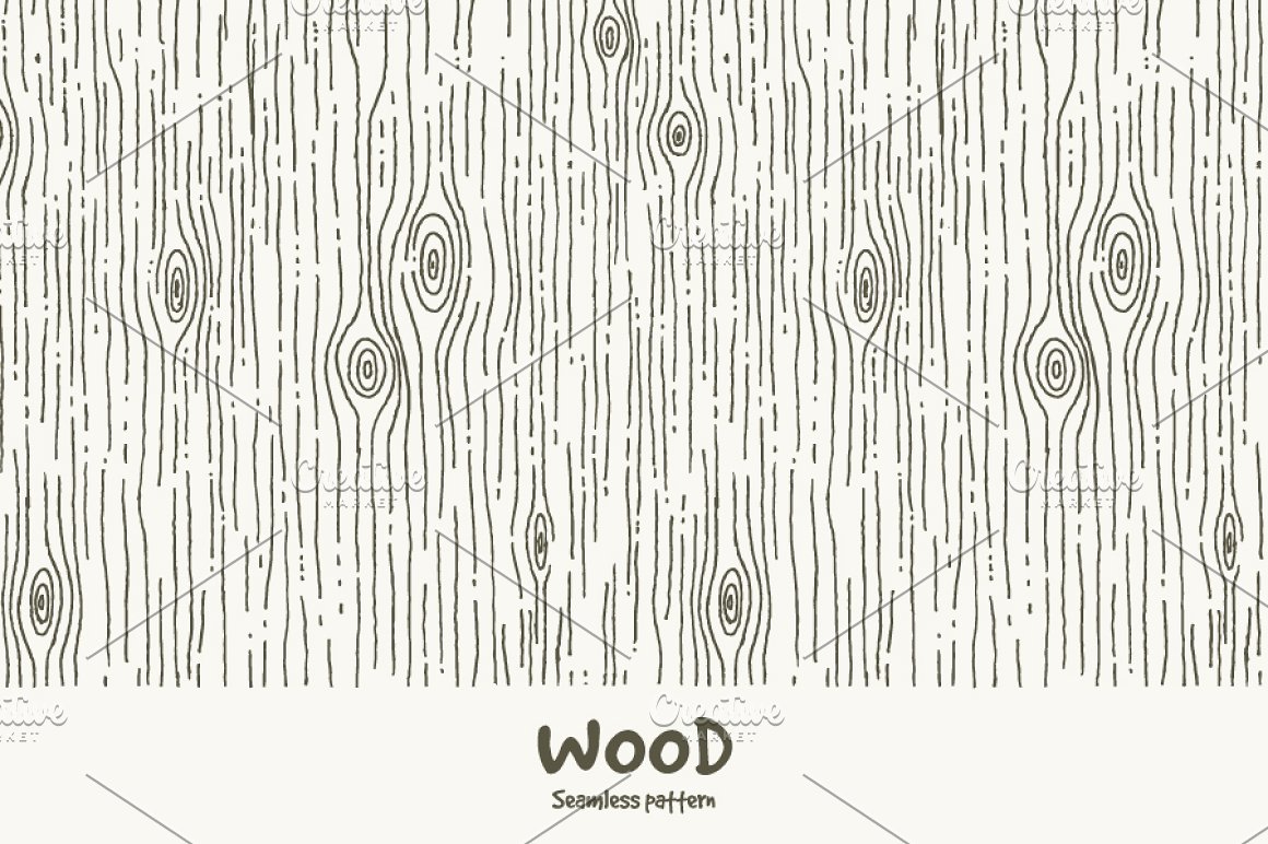 A drawing of the tree structure and the caption at the bottom "Wood, Seamless pattern".