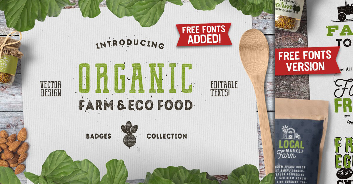 Farm and eco food and badges collection.