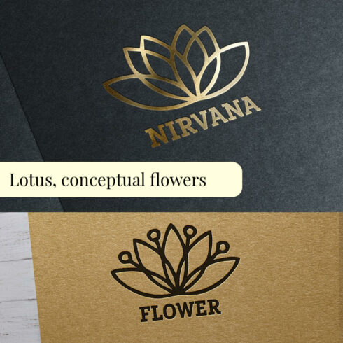 Logos depicting lotuses, one of which is drawn with stamens.