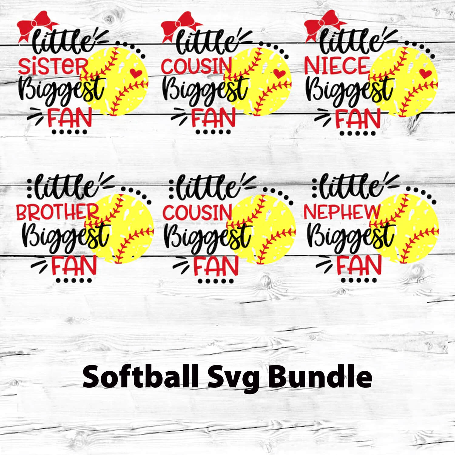 Six softball fan lettering designs for boys and girls.
