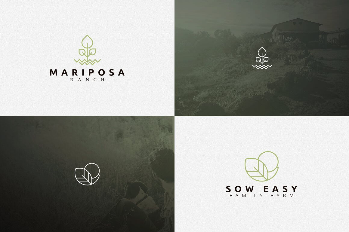 Four Mariposa and Sow Easy logos in white and pale green squares.