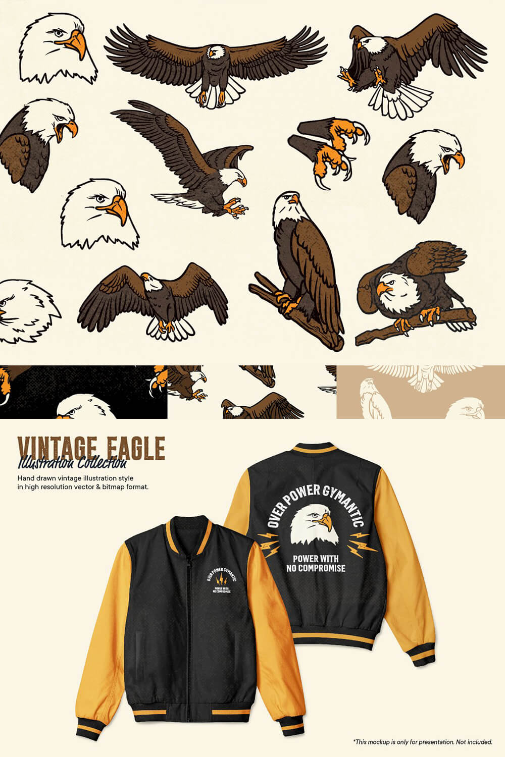 Examples extras seamless patterns with image eagles.
