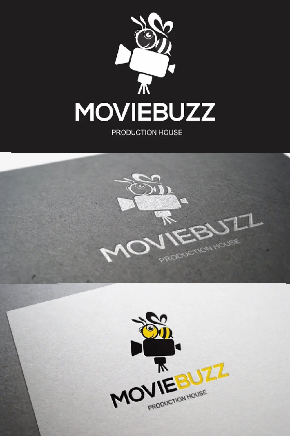 Three variants of the Moviebuzz logo.