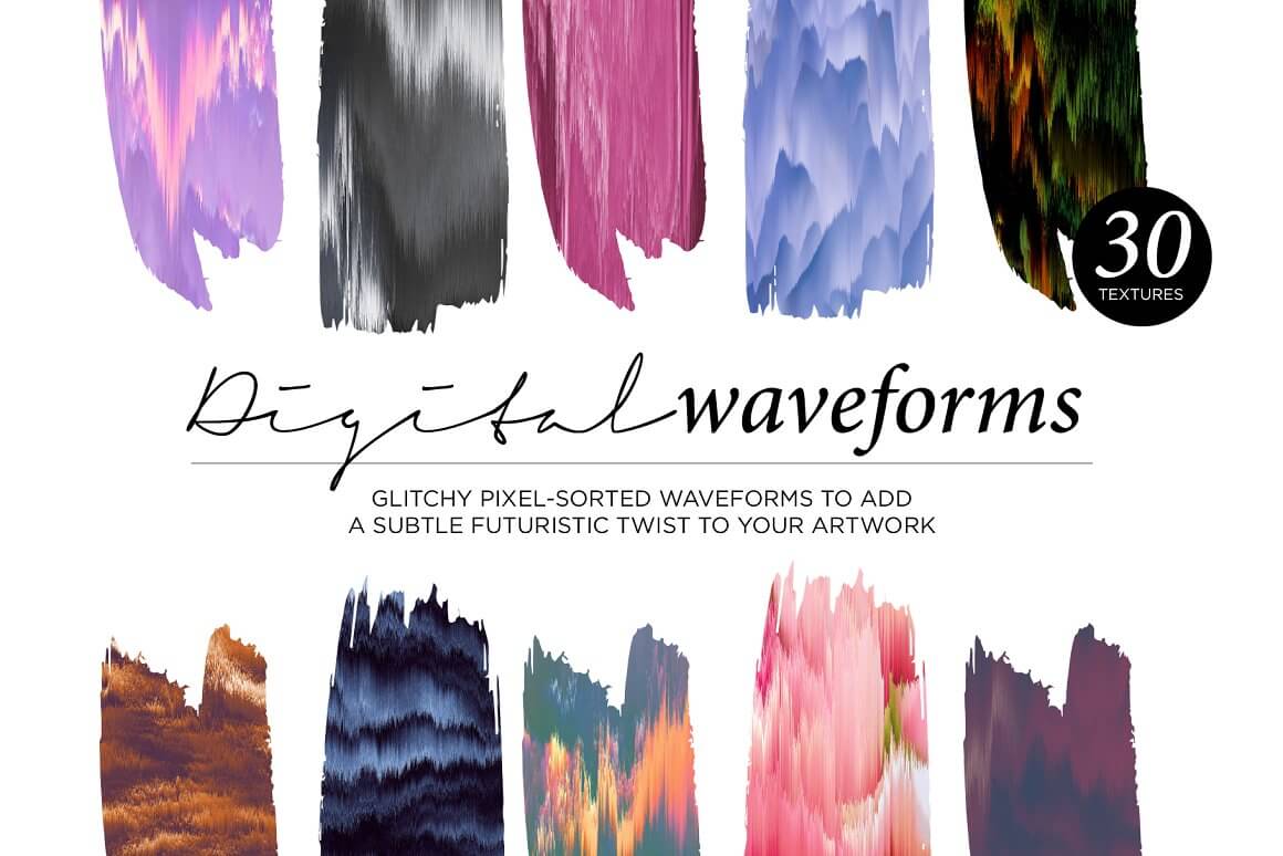 Digital waveforms, glitchy pixel-sorted waveforms to add a subtle futuristic twist to your artwork.