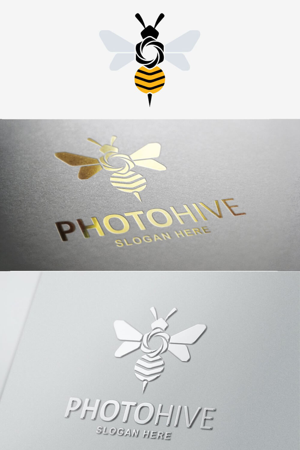 Metal bee logos on a gray background.
