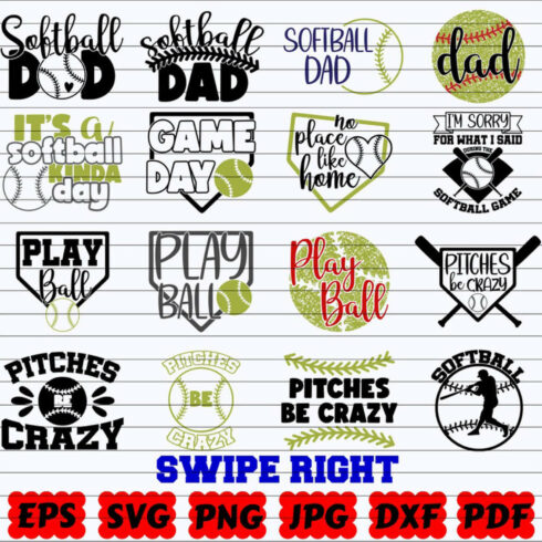 Inscriptions "Pitchs be crazy", "Play ball" SVG Bundle.