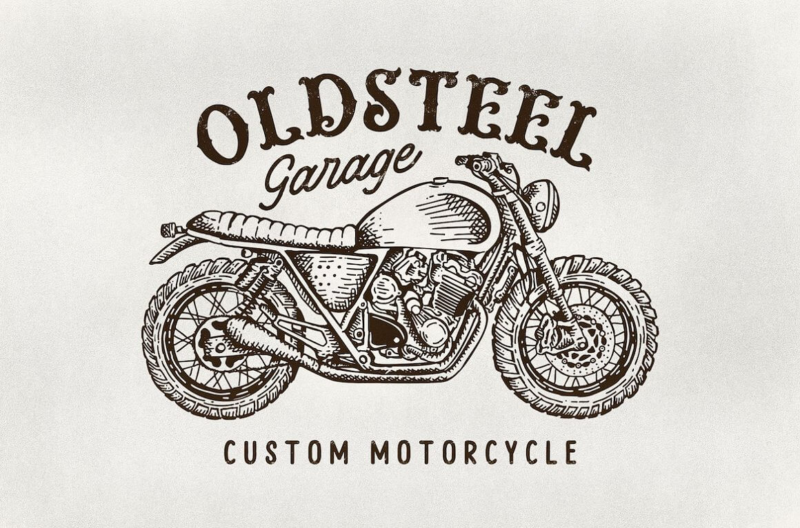 Logo oldsteel garage custom motorcycle.