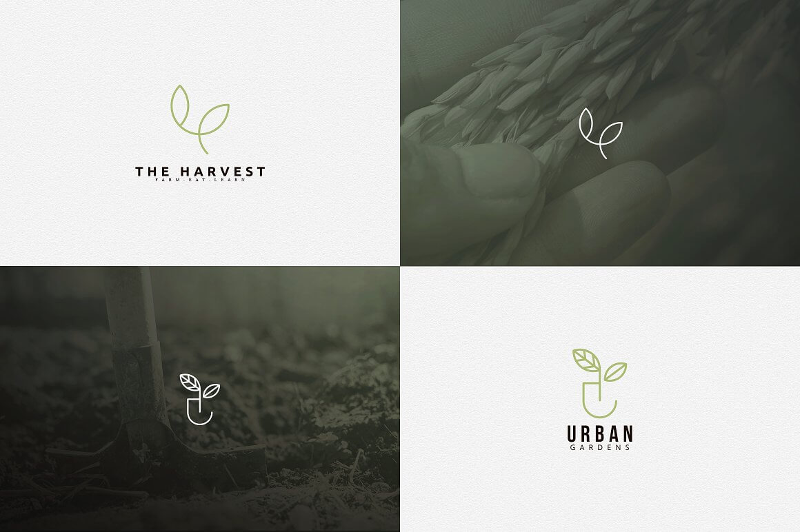 The four logos of The Harvest and Urban in white and pale green squares.