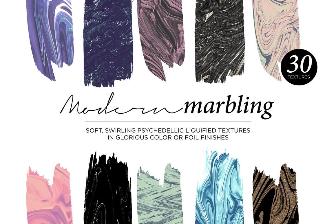 Modern marbling, soft, swirling psychedellic liquified textures in glorious color or foil finishes.