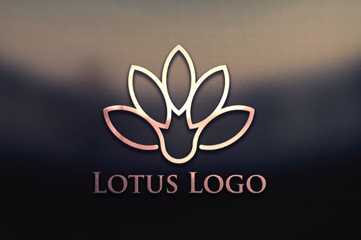 Golden logo with a lotus flower on a dark background with a gradient.