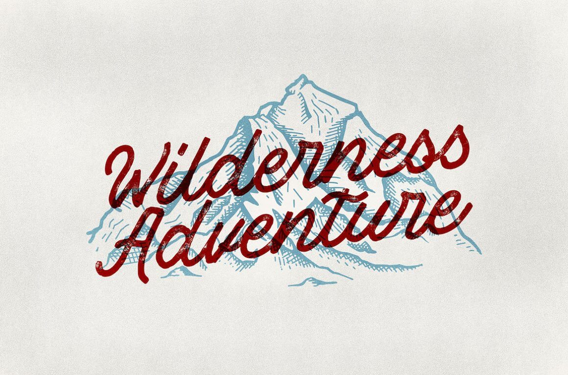 Logo with image mountains and inscription "Wilderness adventure".