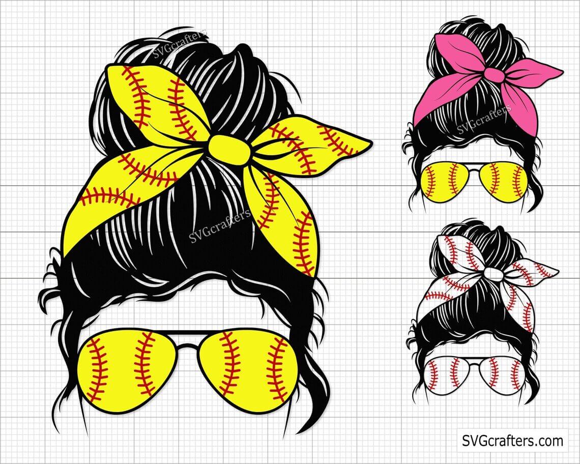 Skulls of girls with hair decorated with glasses and hair scarves in different colors.