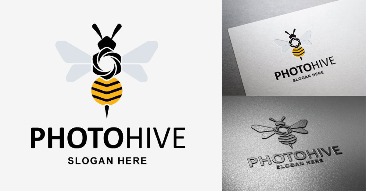 Variants of the logos of bees and the inscription Photohive.