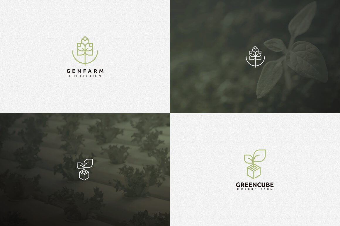 Four Genfarm and GreenCube logos in white and pale green squares.
