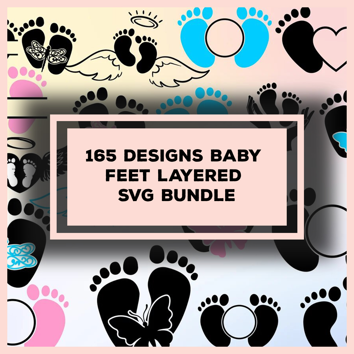 Prints of baby feet layered.