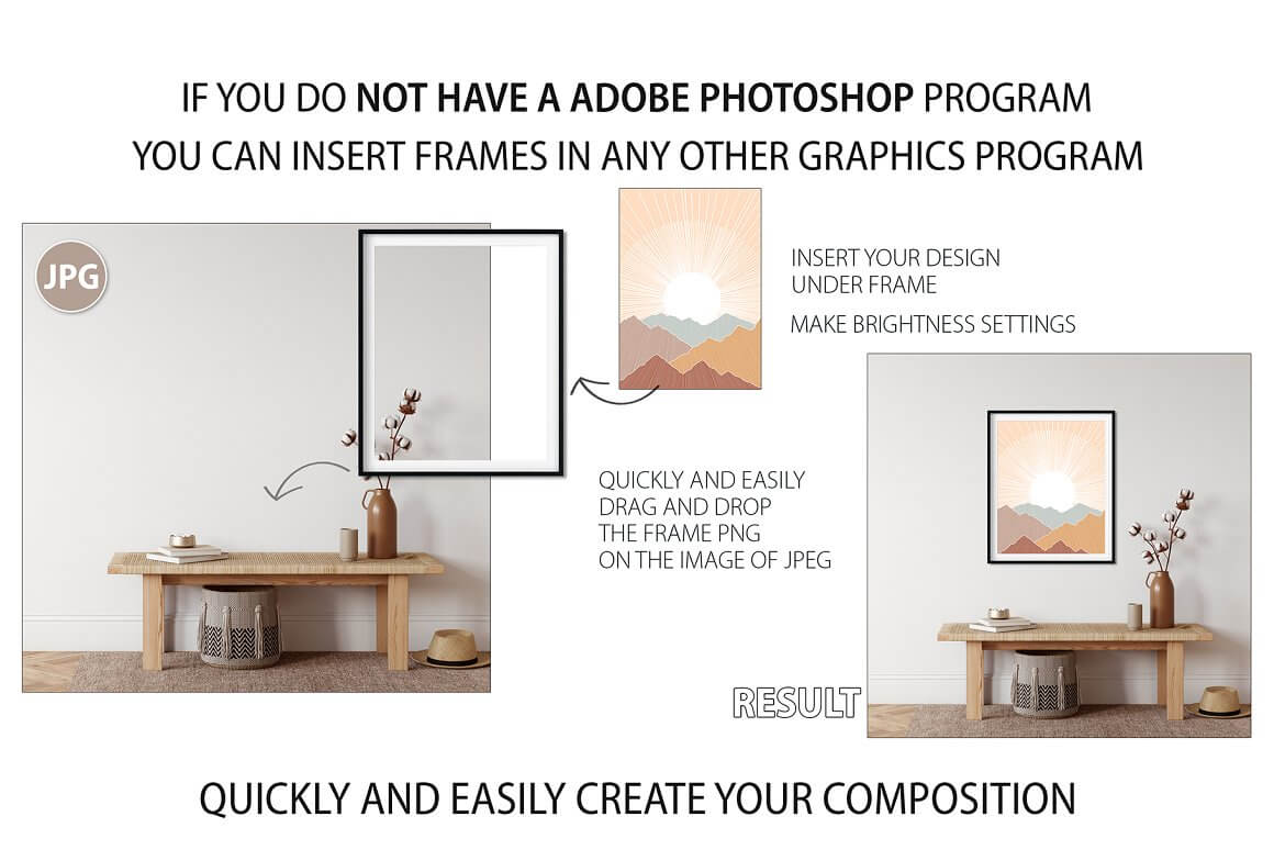 Inscription with Photos: If you do not have a adobe photoshop program you can insert frames in any other graphics program.