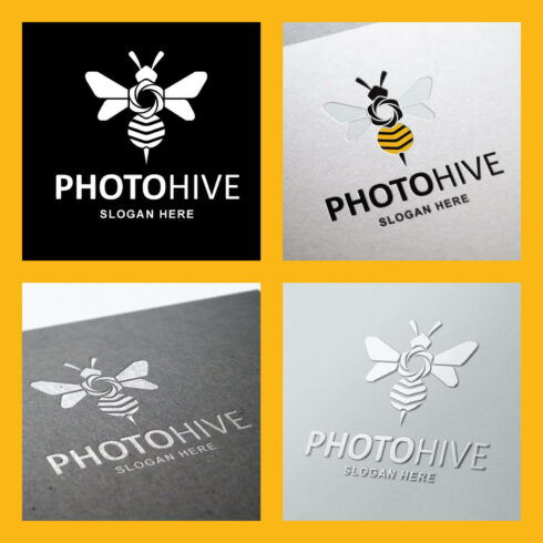 Four versions of the image with logos in different colors and different textures.