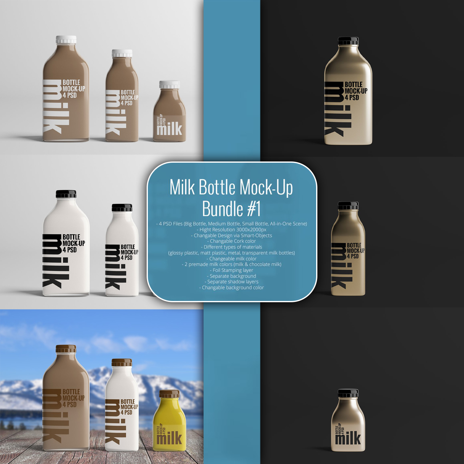 Prints of milk bottle mock up bundle 1.