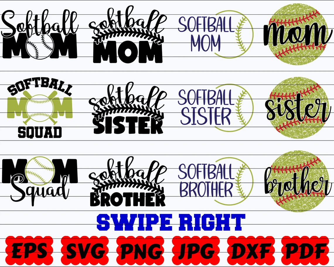 SVG Bundle of members of softball family.