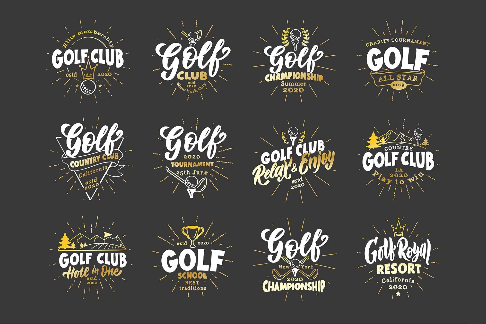 Golf bundle includes white and gold lettering.