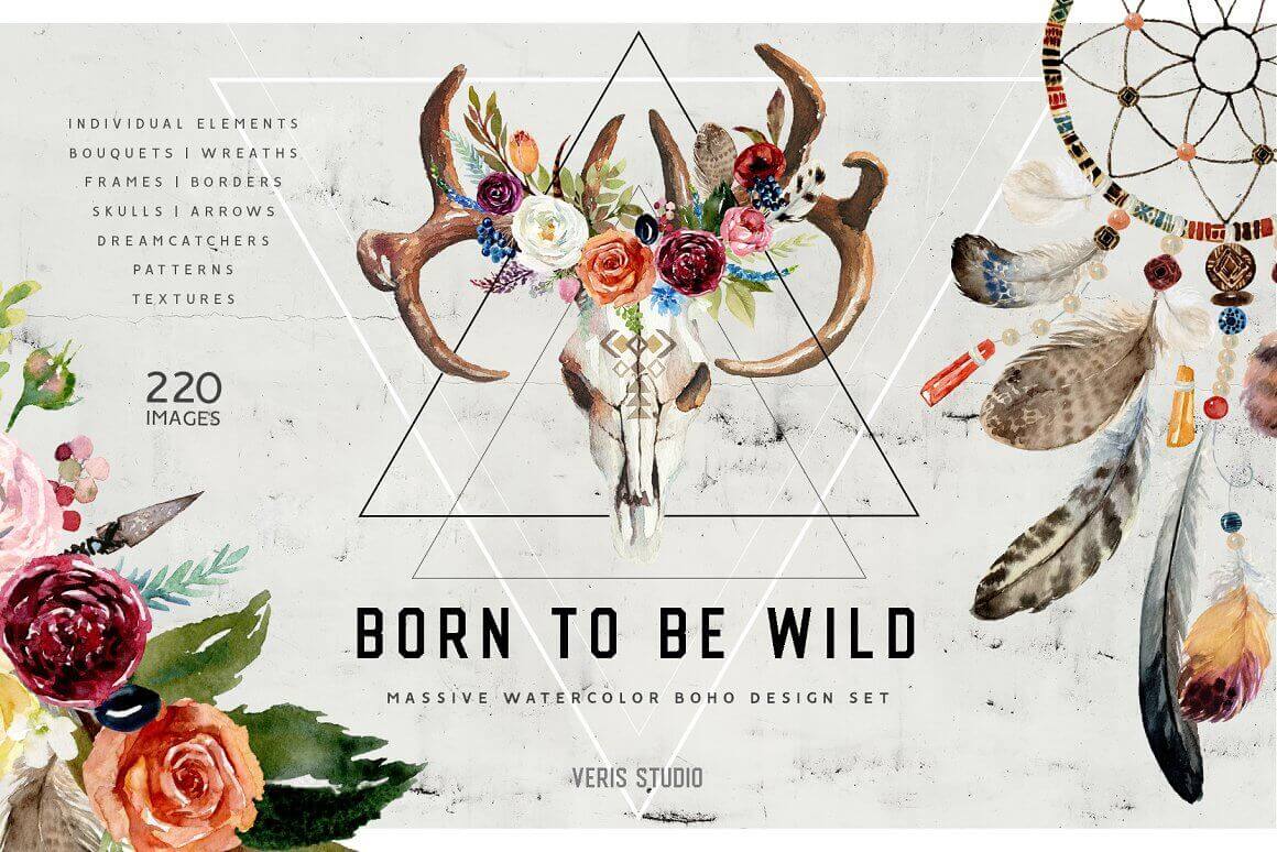 Massive watercolor bihi design set "Born to be wild".