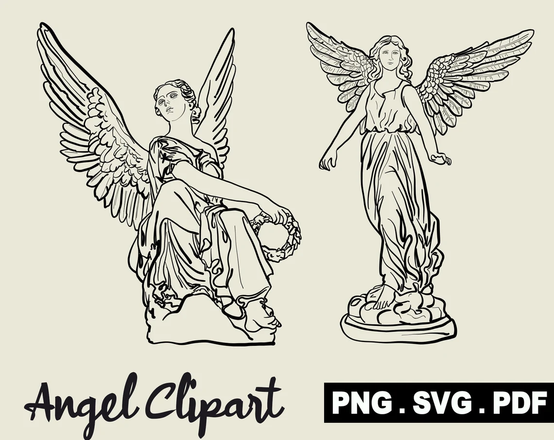 Images of statues with wings.