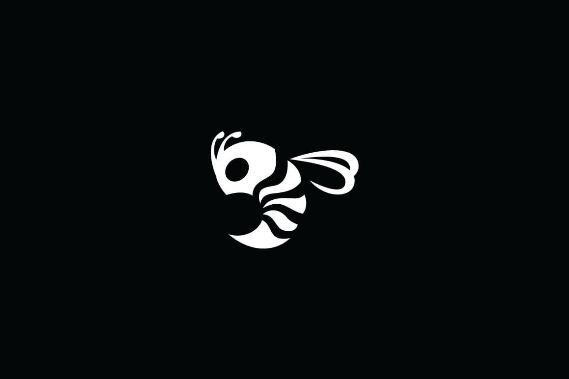 Drawn white bee logo on a black background.