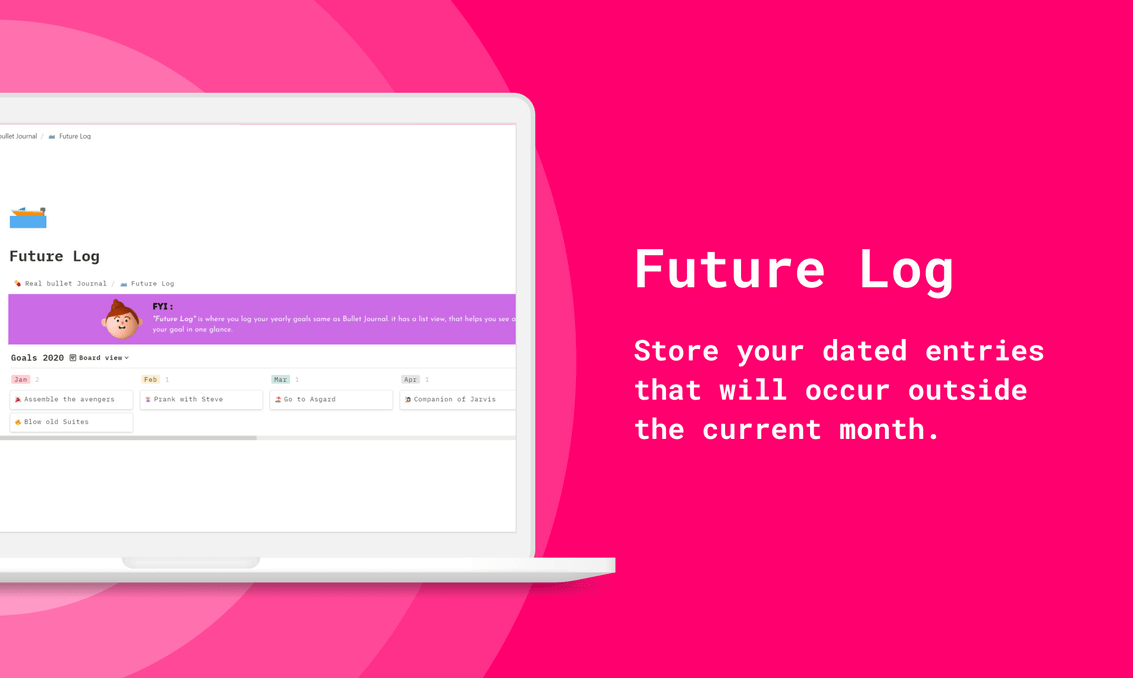 Future log - store your dated entries that will occur outside the current month.