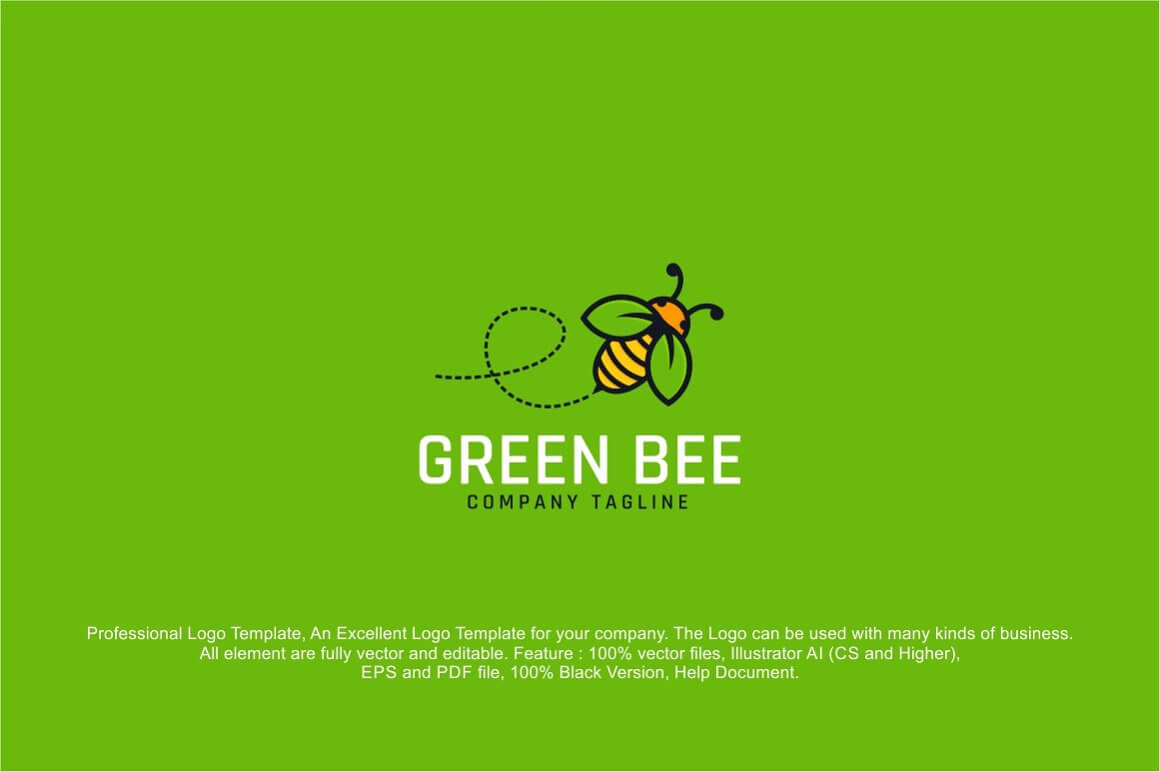 Professional logo template green bee on the green background.