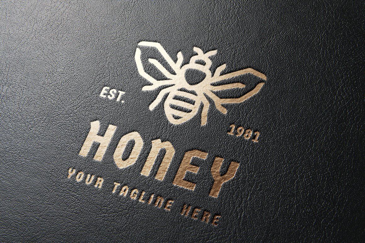 Image of a logo with a golden bee and the inscription "Honey".